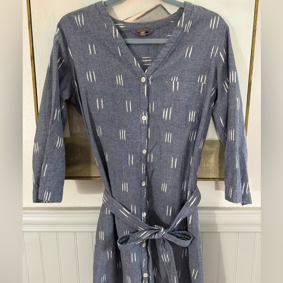 LILLA P Ikat Button Down Shirt Dress Blue Grey Size Small - Picture 4 of 9
